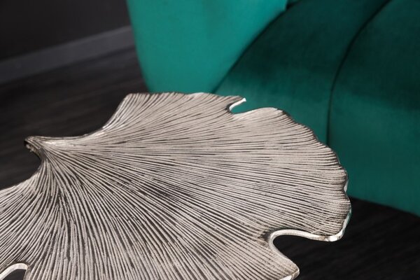 Estila Art-deco dizajnový príručný stolík Ginko v tvare listu strieborný 53cm