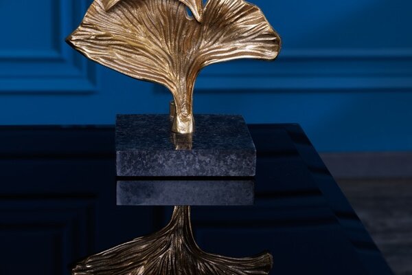 Estila Glamour art deco stolná lampa Ginko zlatej farby s čiernym okrúhlym tienidlom 70cm