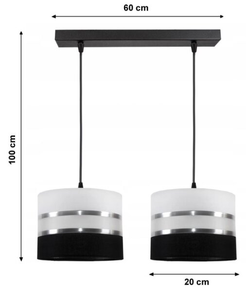 Luster na lanku CORAL 2xE27/60W/230V čiernobiela