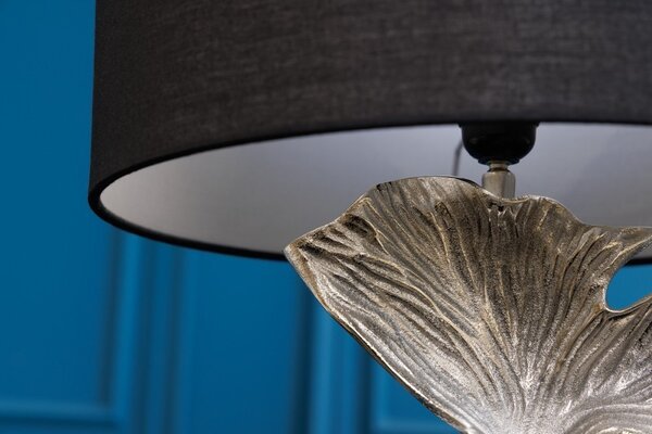Estila Dizajnová art deco stolná lampa Ginko striebornej farby z kovu s čiernym okrúhlym tienidlom 70cm
