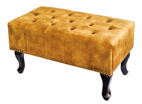 Estila Dizajnová taburetka Cella s Chesterfield zamatovým čalúnením s drevenými nožičkami horčicovo žltá 80cm