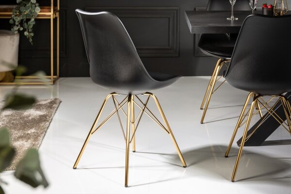 Estila Art-deco čierna jedálenská stolička Scandinavia z eko kože s kovovými nožičkami v zlatej farbe 85cm