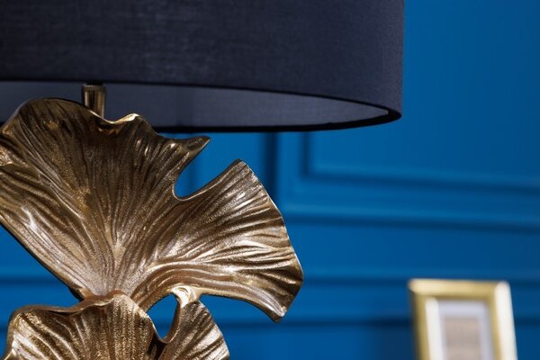 Estila Glamour art deco stolná lampa Ginko zlatej farby s čiernym okrúhlym tienidlom 70cm