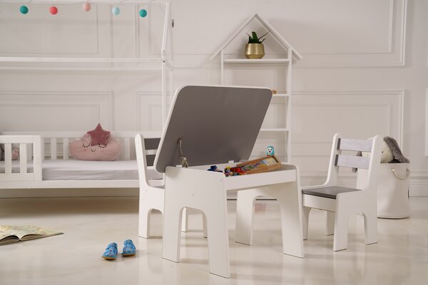 Detský šedý stolík otvárací s priehradkou