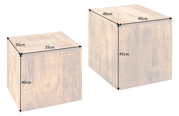 Estila Set masívnych štvorcových príručných stolíkov Cascara z mangového dreva v hnedej farbe 45/40cm