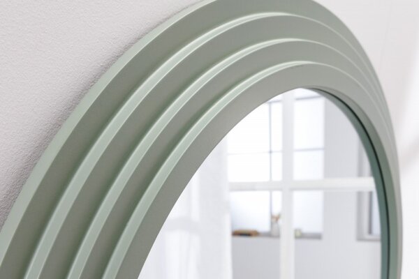 Estila Art deco dizajnové zrkadlo Swan oblúkového tvaru s pastelovým zeleným kaskádovým rámom 160cm