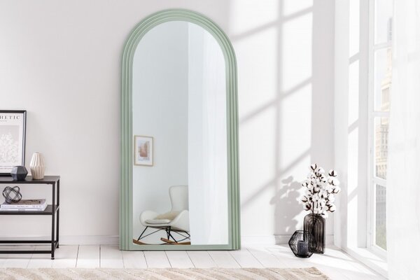 Estila Art deco dizajnové zrkadlo Swan oblúkového tvaru s pastelovým zeleným kaskádovým rámom 160cm