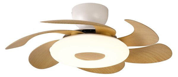 Stropný ventilátor LED Flower, drevo, DC motor, tichý, CCT – Mantra Mantra Iluminación, Flower, stmievateľné, Drevo, Obývacia izba, Plast, Moderný