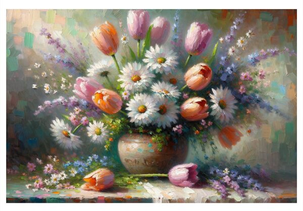 Obraz kytica tulipánov a margarét