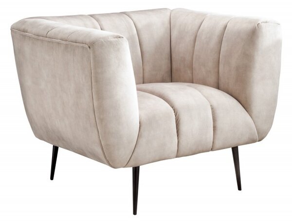 Estila Art deco moderné kreslo Vermont v krémovom champagne čalúnení na čiernych nožičkách 106cm