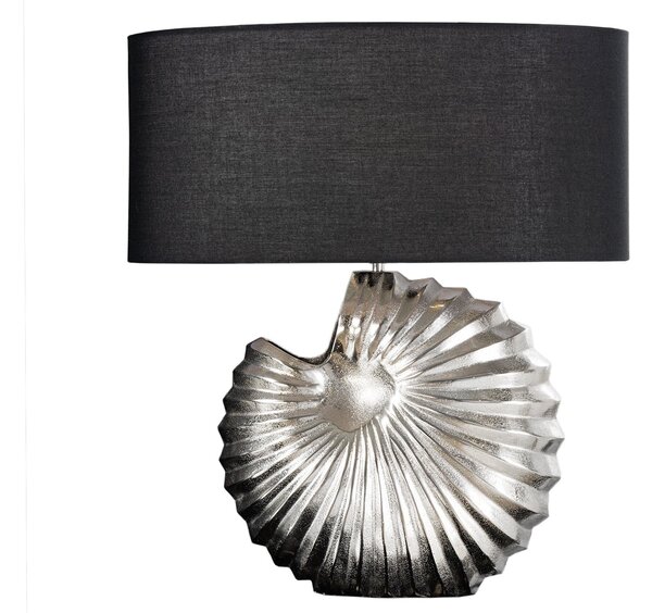 Estila Art deco dizajnová stolná lampa Alexa so striebornou podstavou a okrúhlym čiernym tienidlom 63cm