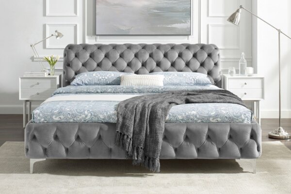 Estila Chesterfield čalúnená manželská posteľ Modern Barock so sivým zamatovým poťahom 160x200