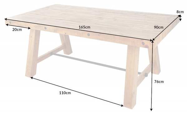Estila Masívny jedálenský stôl Roseville prírodnej hnedej farby obdĺžnikového tvaru 165cm