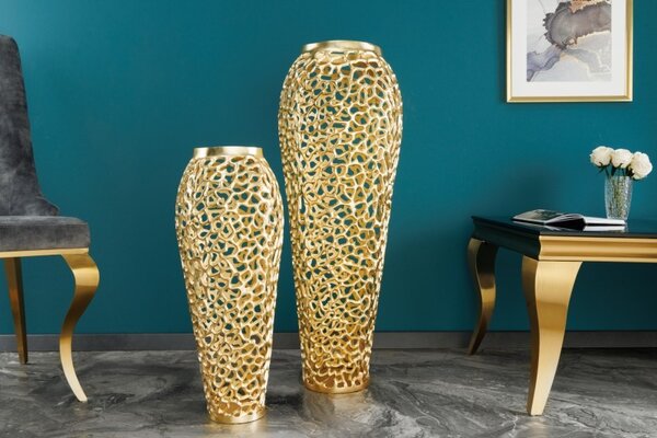 Estila Art deco dizajnová váza Hoja v zlatom prevedení s kovovou konštrukciou 90cm