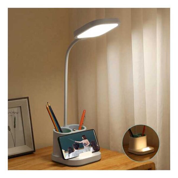 Stolná lampa Platinet 5 W, batéria + kalíšok + USB, biela