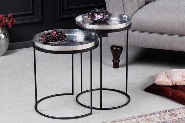 Estila Art-deco set okrúhlych príručných stolíkov Elements strieborná 53cm