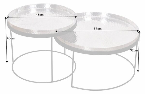 Estila Art-deco set okrúhlych konferenčných stolíkov Elements strieborná 57cm