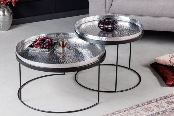 Estila Art-deco set okrúhlych konferenčných stolíkov Elements strieborná 57cm