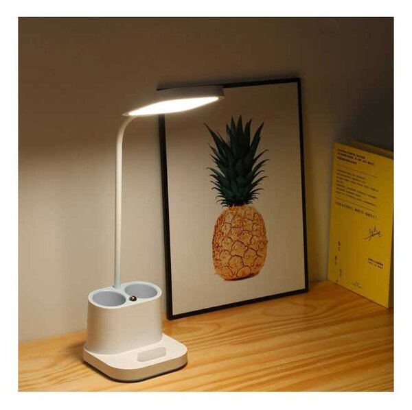 Stolná lampa Platinet 5 W, batéria + kalíšok + USB, biela
