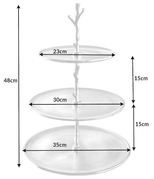Estila Dizajnový trojúrovňový etažér na zákusky Evana striebornej farby 48cm