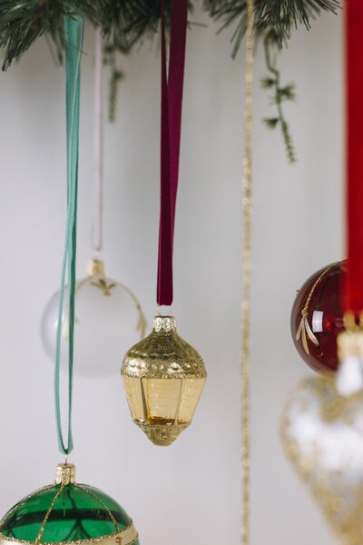 Sklenená vianočná ozdoba Lampáš Žltá Lesk