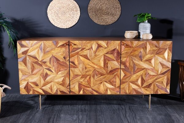 Estila Masívny art deco príborník Sovoy z palisandrového dreva prírodnej hnedej farby so zlatými nožičkami 145cm