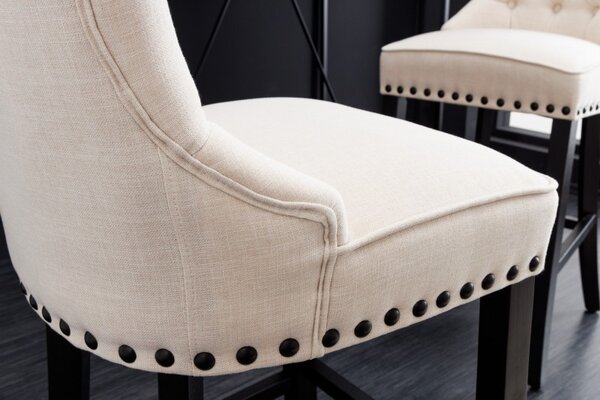 Estila Elegantná barová stolička Modern Barock so svetlým béžovým poťahom a dizajnovým prešívaním 74cm
