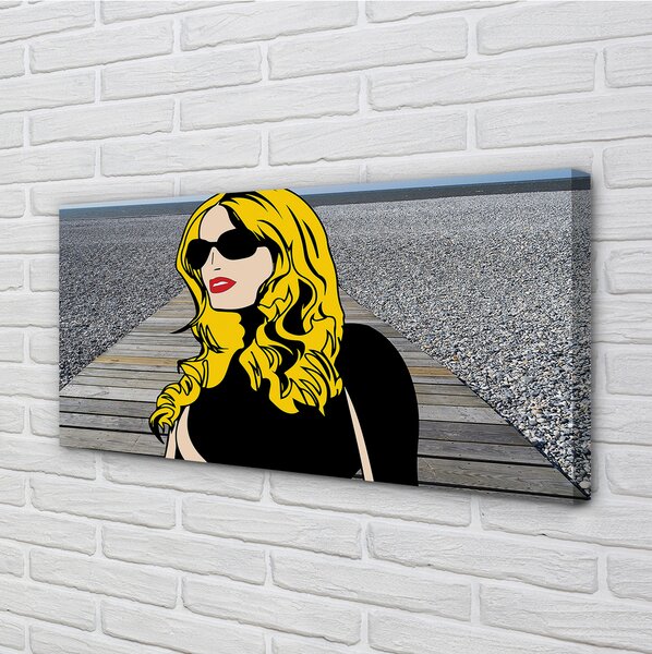 Obraz canvas Žena čierne slnečné okuliare červené pery 100x50 cm