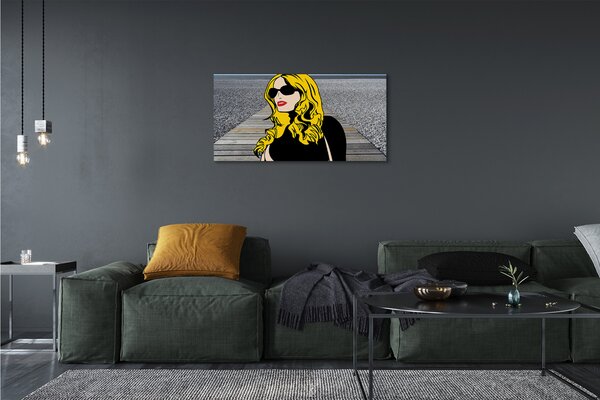 Obraz canvas Žena čierne slnečné okuliare červené pery 100x50 cm