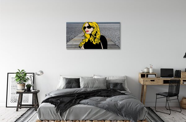 Obraz canvas Žena čierne slnečné okuliare červené pery 100x50 cm