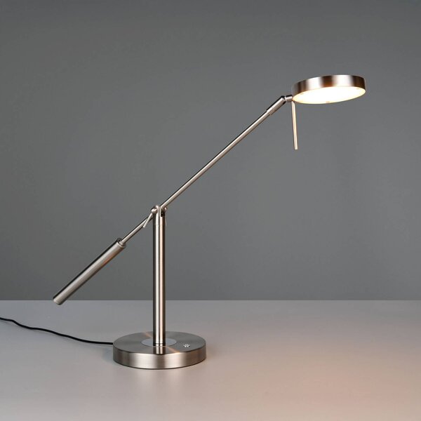 Stolová LED lampa Monza, niklová farba, výška 52 cm, kov, Hliník / sivá / zinok, Pracovňa / Kancelária, kov, Moderný, Stolová lampa