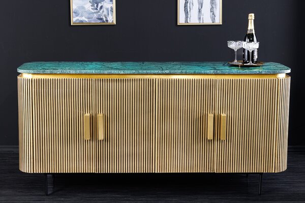 Estila Luxusný art deco príborník Marmolla Verde s mramorovou doskou zlatý 160 cm