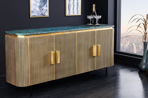 Estila Luxusný art deco príborník Marmolla Verde s mramorovou doskou zlatý 160 cm