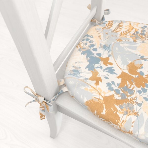 Biante Zamatový oblý podsedák Tamara TMR-043 Hnedo-modré designové rastliny - 39x37x3 cm