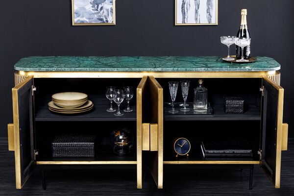 Estila Luxusný art deco príborník Marmolla Verde s mramorovou doskou zlatý 160 cm