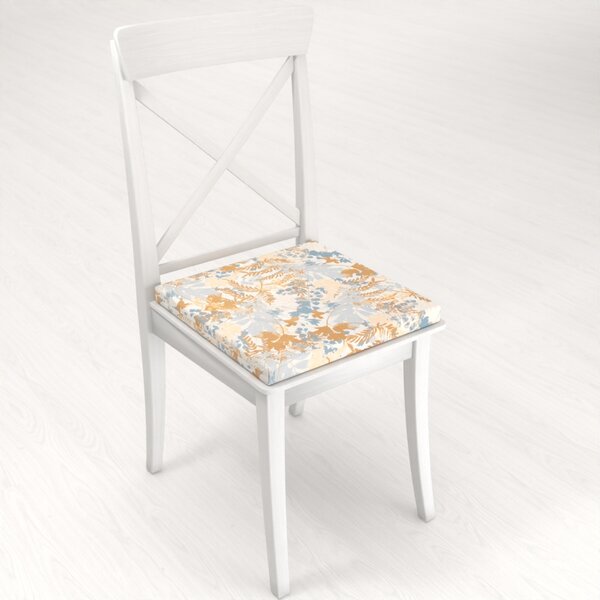 Biante Zamatový štvorcový podsedák Tamara TMR-043 Hnedo-modré designové rastliny - 38x38x3 cm