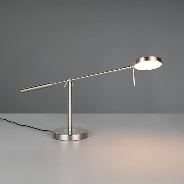 Stolová LED lampa Monza, niklová farba, výška 52 cm, kov, Hliník / sivá / zinok, Pracovňa / Kancelária, kov, Moderný, Stolová lampa