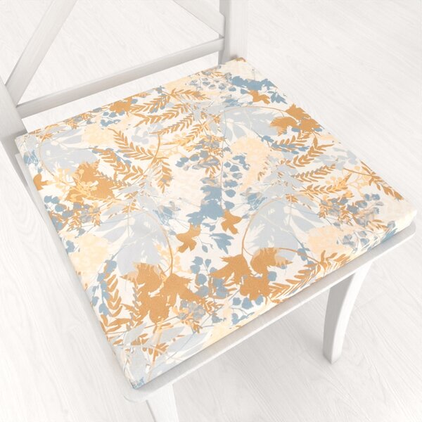Biante Zamatový štvorcový podsedák Tamara TMR-043 Hnedo-modré designové rastliny - 38x38x3 cm