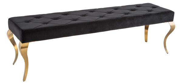 Estila Luxusná jedálenská lavica Modern Barock s čiernym zamatovým čalúnením a zlatými nožičkami z kovu 172cm