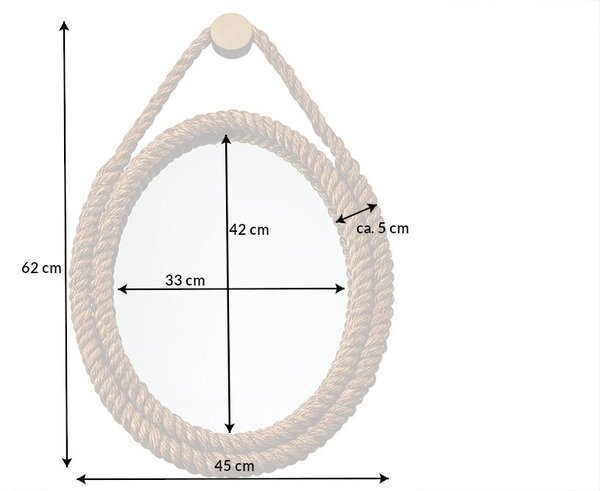 Estila Koloniálne závesné zrkadlo Marinero s rámom z povrazu okrúhle 62 cm
