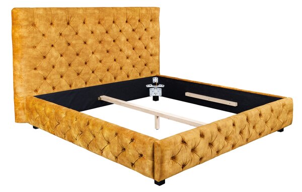 Estila Moderná manželská posteľ Kreon so zamatovým poťahom žltej farby s chesterfield prešívaním 160x200cm