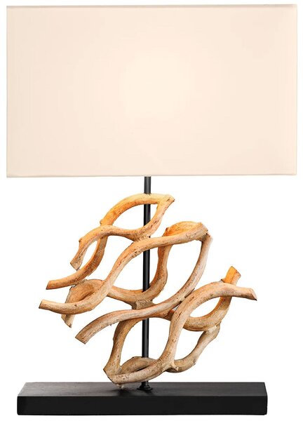 Estila Stolná lampa Rilyn vo vidieckom štýle s dekoračným detailom z teakového dreva a béžovým tienidlom 57 cm
