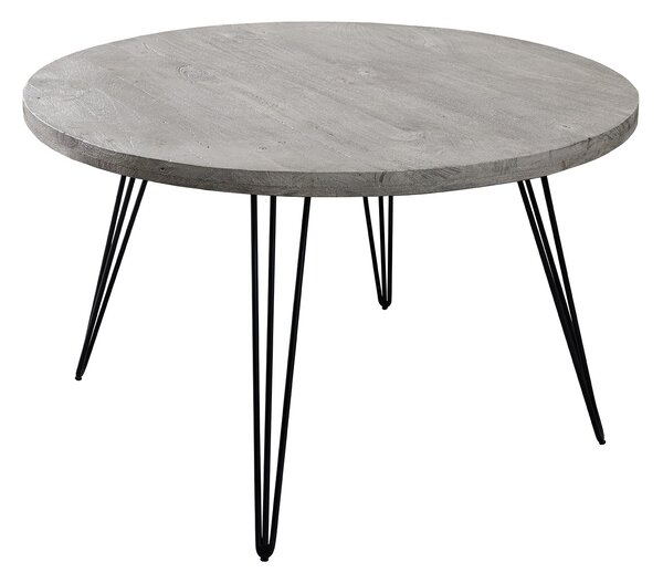 Estila Industriálny okrúhly jedálenský stôl Moonlight s vrchnou doskou z mangového masívu v svetlom sivom spracovaní 120 cm
