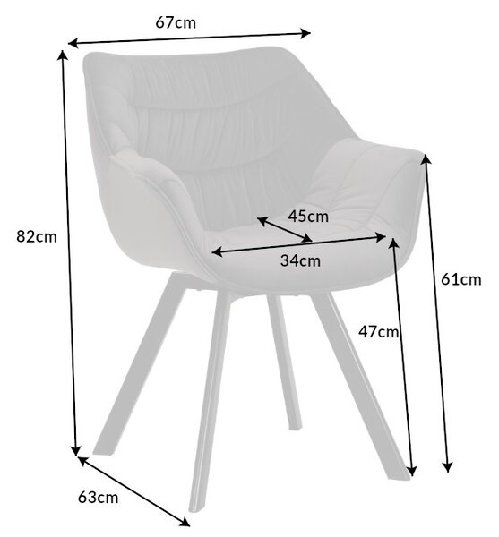 Estila Moderná sivá otočná jedálenská stolička Monzana s prešívaným zamatovým poťahom a kovovými nožičkami 82 cm