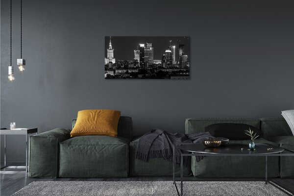 Obraz na plátne Nočná panoráma Varšavy mrakodrapov 100x50 cm