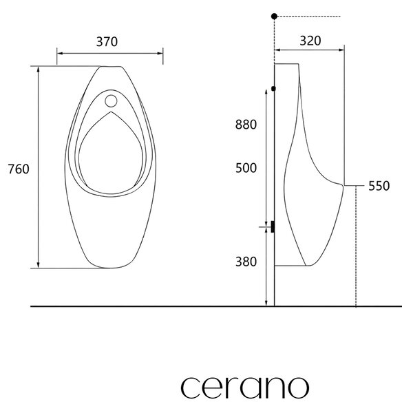 CERANO - Závesný pisoár Vector - vrátane flexi sifónu - senzorové splachovanie - lesklá biela - 76x37 cm