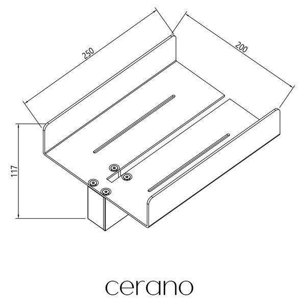 CERANO - Walk-in polička s drážkou na sklo sprchovacieho kúta - 6-10 mm - čierna matná - 25x11,7 cm