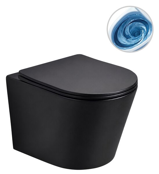 CERANO - závesné WC Hugo, Vortex – vírivé splachovanie + sedadlo Slim/SoftClose – matná čierna – 53x36 cm