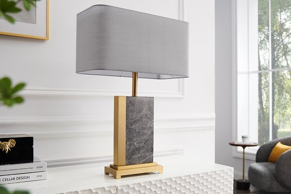 Estila Stolová lampa Miracul v glamour štýle s podstavou z mramoru sivej farby a kovu v zlatej farbe 65 cm