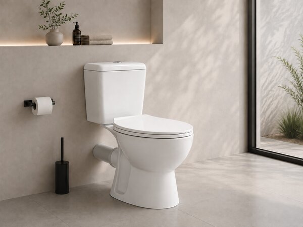 CERANO - WC kombi Dure, Rimless - bezokrajové splachovanie + PP sedátko - biela lesklá - 73,5x38 cm